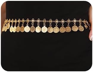 Wiwpar Vintage Gold Coin Pendant Waist Chain Belt Belly Dance Body Chain Waist Chain Hippie Boho Belt Belly Dance Chain Body Jewelry for Women (Style3)