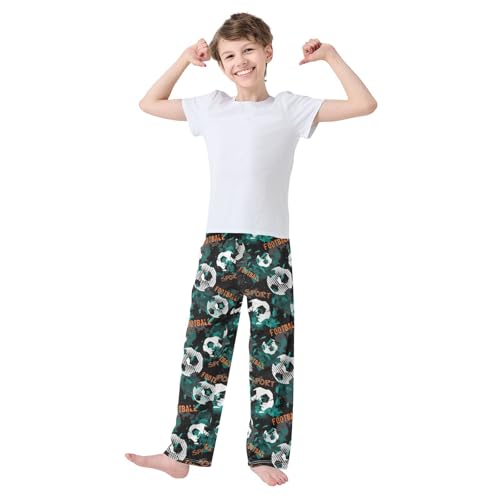 ZZXXB Football Sport Pattern Boys Long Pants Soft Trousers Elastic Waist Kids Lounge Bottoms with Pockets S-XL2