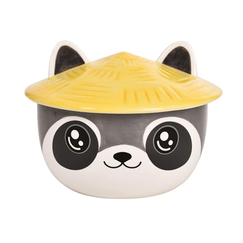 Elbenwald Waschbär Kawaii Schale mit Deckel für Anime Fans Ramen-Bowl Müslischale rundumbedruckt 550 ml Keramik grau