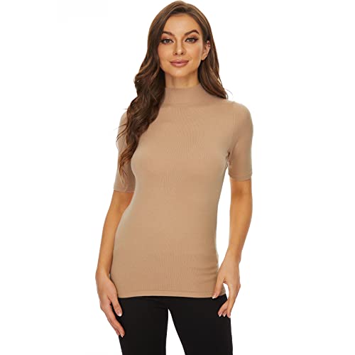 Image of Anbenser Women's Short Sleeve Mock Pullover Sweater Knit Jersey Top Slim Fit