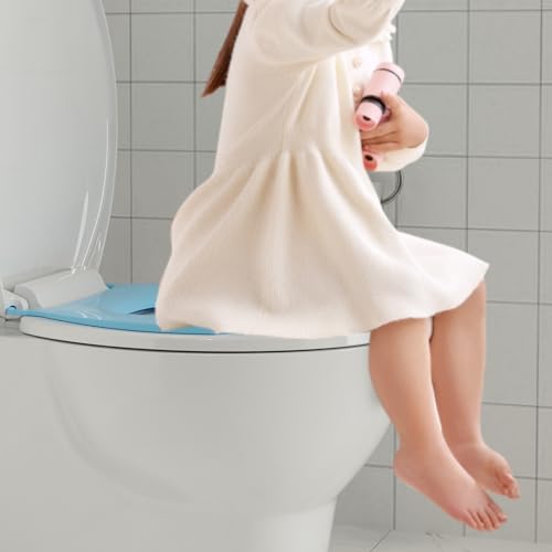 Toilet Seat Round,Toilet Seat with Toddler Seat Built in, Potty Training Toilet Seat Round Fits Both Adult and Child, with Soft Close, Easy Install and Clean - Round White and Blue