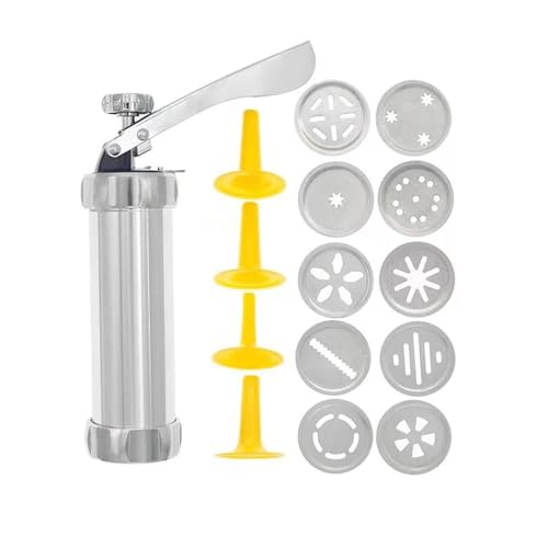 ZGXNYI Seringue à Garnir en Acier Inoxydable Cookie Press and Icing Set with 4 Pastry Tip 20 Discs Biscuit Mold Tool Seringue à GâTeau(10pcs Discs)
