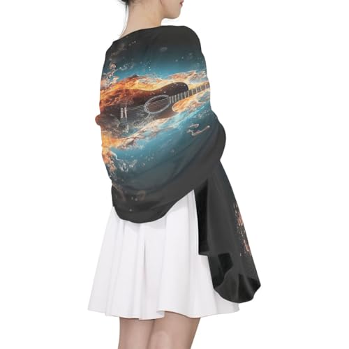 Electric Guitar Music Scarves for Women Lightweight Fire Guitar Silk Scarf Long Fashion Soft Neck Scarves Sheer Shawl Wrap Muffler Neckerchief 180x90 CM4