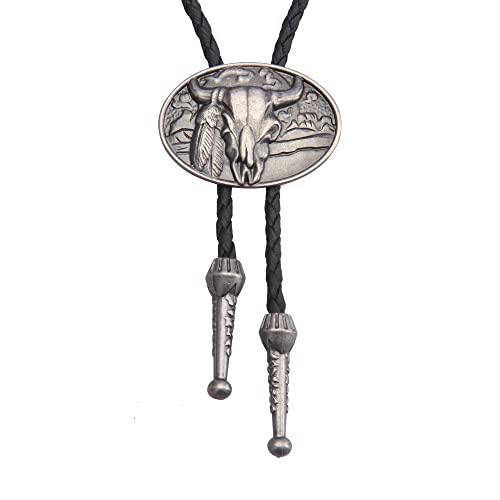 Image of GelConnie Bolo Ties for Men Women Western Cowboy Tie Mens Western Necklace Leather Necktie Gold Bolero Tie Cowboy Necklace