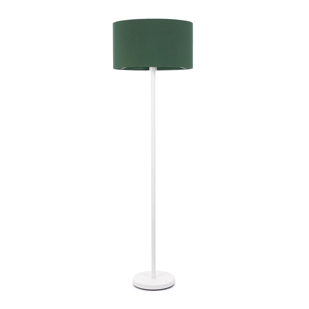 Valuelights Unisex Bottle Green Charlie White Single Stem Floor Lamp With Fabric Drum Lamp Shade And Led Bulb In