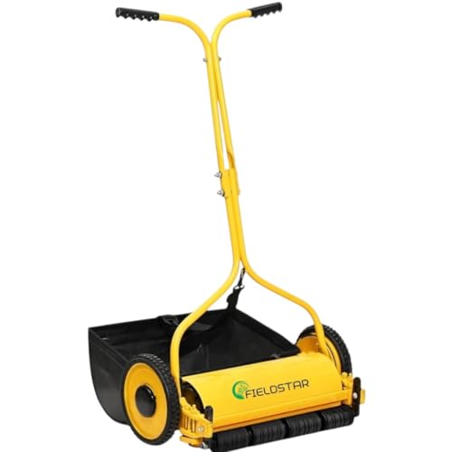 FIELDSTAR Heavy Push Manual Lawn Mower with Grass Catcher| 16-Inch Reel Cutter with Grass Catcher & Adjustable Height 0.5 to 1.5 Inch (Yellow) Made in India