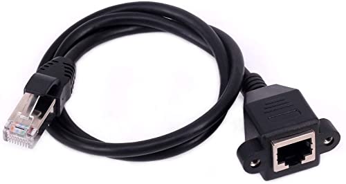 Image of LipiWorld Rj45 Male to Female LAN Cable LAN Network 8 Pin Extension Cable CAT6E Network Panel Mount Screw Lock Ethernet Extension Cable (Pack Of 1-50cm)