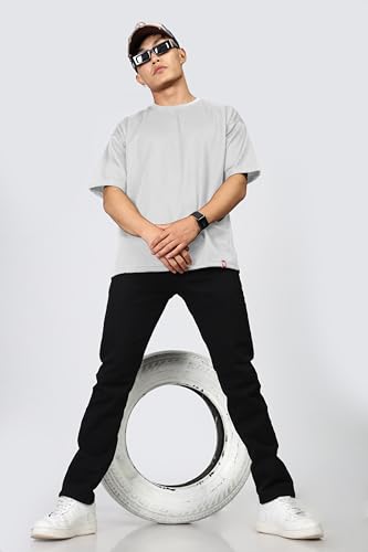 Image of SHODOX Men Oversized T Shirt Solid Dotted Design | Round Neck Loose Fit Drop Shoulder Casual T-Shirt for Men