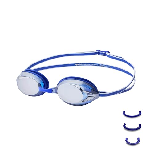 Amazon Basics Unisex Swim Goggles for Adults, Anti-Fog, Unisex, Wide View, Mirrored...