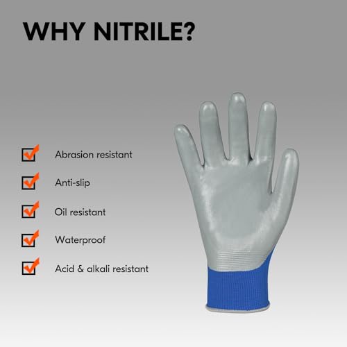 Image of Vgo... 10-Pairs Safety Work Gloves, Gardening Gloves, Non-slip Nitrile coating, Dipping Gloves (Size XL, Blue, NT2110)