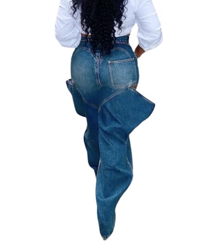 xxxiticat Women's Cutout Slit Jeans High Waisted Loose Fit Boyfriend Style Patchwork Hollow Out Blue Baggy Denim Trousers4