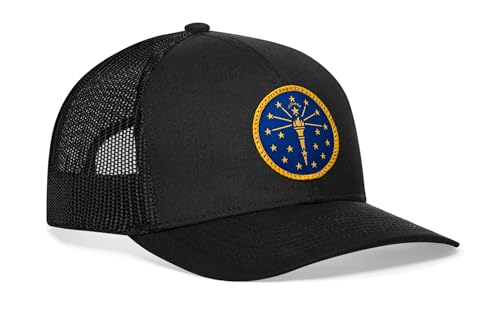 HAKA Indiana Hat – Indiana Flag Trucker Hat for Men & Women, Adjustable Baseball Cap, Mesh Snapback, Athletic Hat, Sports Cap, Comfort-Fit Sweatband, Outdoor Golf Hat - Black