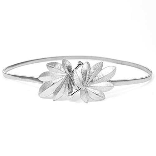 JHD Mujeres Nupcial Cintura Delgada Forma de Hoja de Arce Hebilla de Metal Brillo Color sólido Vestido de Novia elástico Cinturón de Cintura Fajines Oro/Plata