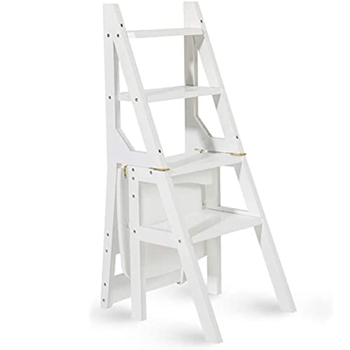 DASHADAO Indoor Climbing Stool,Wood Step Ladder 4 Tread Transforming Fold Up Step Ladder Backrest Chair Step Stool for Kids & Adults, High Stool Home Garden Tool Maximum Load Closet Step St
