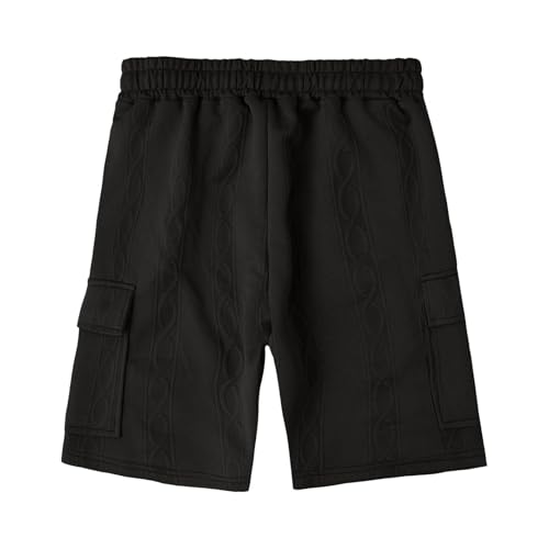 Image of Men's Cargo Shorts Casual Elastic Waist Drawstring Textured Lightweight Summer Comfy Beach Shorts Multi Pockets