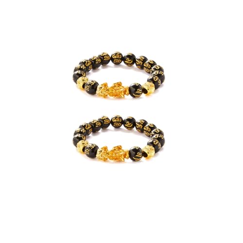 Choistily 2PCS FengShui Bracelets for Women Wealth And Luck Bracelet Black Obsidian Pixiu Wealth Bracelet FengShui Beaded Strand Bracelets for Women Men