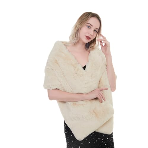 2022False fur shawl Women’s Imitation Rabbit Hair Shawl Wedding Dress Scarf Fake Fur Stole (Light Champagne No.1)