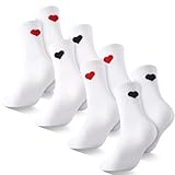 Utensilsto 4 Paar Herz Tennissocken Damen, Weiße Crew Socks mit Motiv Herzsocken Baumwolle Sportsocken Atmungsaktive Baumwollsocken Laufsocken Sneaker Socken EU 36-40