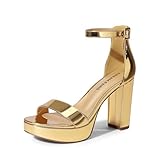 DREAM PAIRS Women's Platform Chunky High Heeled Sandals Open Toe Block Heels Ankle Strap Dress Shoes for Wedding Party Evening,Size 8.5,Gold-Pat,DWUMHS2508