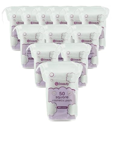 600 Cotton Cosmetic Pads Square Shape (12 x 50 Count) 100% Cotton Wool Pads - For Make up Nails Face Manicure