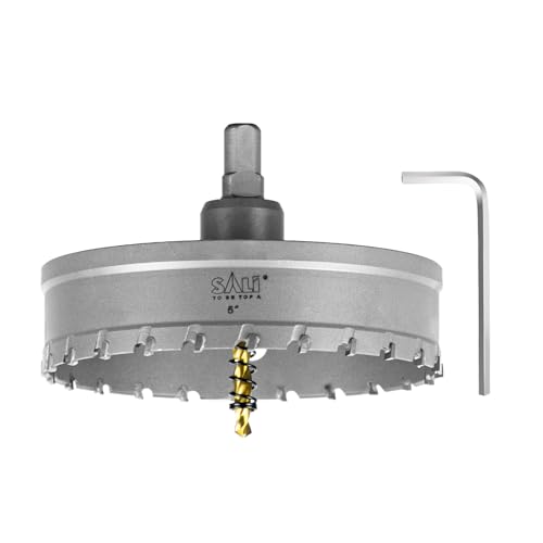 Image of SALI 5 inch(127mm) TCT Hole Saw Kit Tungsten Carbide Tipped Hole Saw Drill Bit with Titanium-Plated Pilot Drill bit for Metal, Stainless Steel, Iron, Wood, Plastic