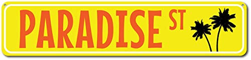 Zmkdll Paradise St Sign Beach Street Sign Palm Tree Metal Sign 16"X4" #TOP5