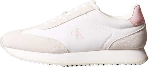 Calvin Klein Damen Runner Sneaker Laceup aus Leder, Weiß (Bright White/Sweet Pink), 39