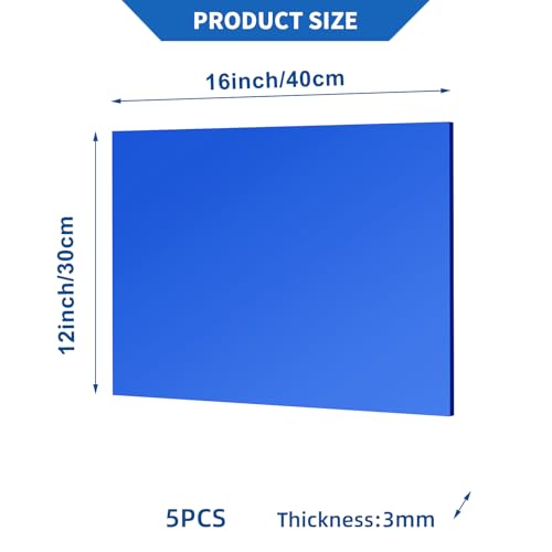 Image of 5 Pcs 12 x16 Inch Blue Acrylic Mirror Sheet, 1 /8 Inch Thick Opaque Glossy Mirror, Plexiglass Mirror Sheets with Protective Film, Rigid Mirror Sheets for Sawing, DIY, Laser Cutting and Engraving
