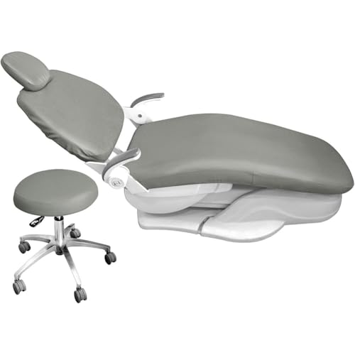 4Pcs/Set Dental Chair Covers, Dental PU Leather Unit, Waterproof PU Leather Protective Dental Full Chair Covers Elastic Stylish Dental Chair Seat Cover, Headrest Backrest Protector, Denti(Color:Grey)