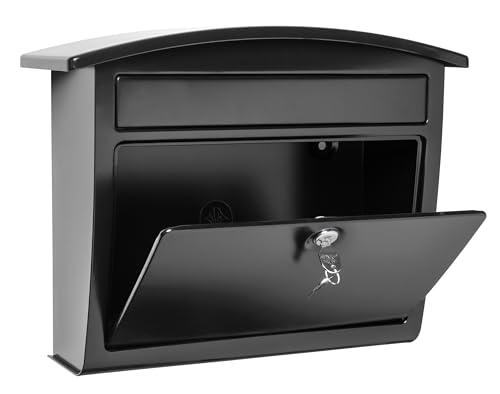 Image of Architectural Mailboxes Dal Rae Galvanized Steel, Locking, Wall Mount Mailbox, 2562B-10, Black, Medium Capacity | Galvanized steel build with a steel cam lock and key drop box and weather-resistant outdoor construction.