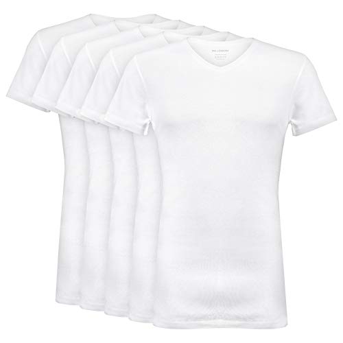 Wallenberg Herren Unterhemd V Ausschnitt Halbarm 4er Pack, Weiß, XL | Feinripp Extralang Business Unterziehshirt | Men Invisible Undershirts