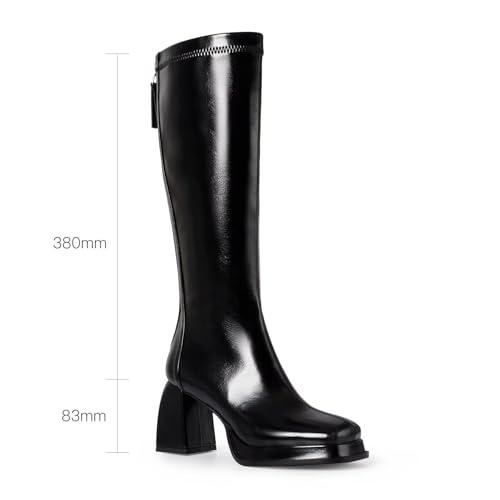 vimitty Fashion Knee High Boots Women Chunky Heel Square Toe Tall Boots for Women High Heel Black Side Zipper Long Boots4