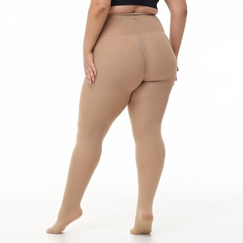 80D Plus Size Tights for Women, High Waist Semi Opaque Pantyhose XL-4XL 2Pairs-Suntan2