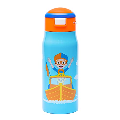 Zak Designs Blippi Kids Water Bottle For School Or Travel, 13.5Oz Durable, Vacuum Insulated Stainless Steel With Handle And Leak-Proof, Pop-Up Spout Cover (Blippi) #TOP11