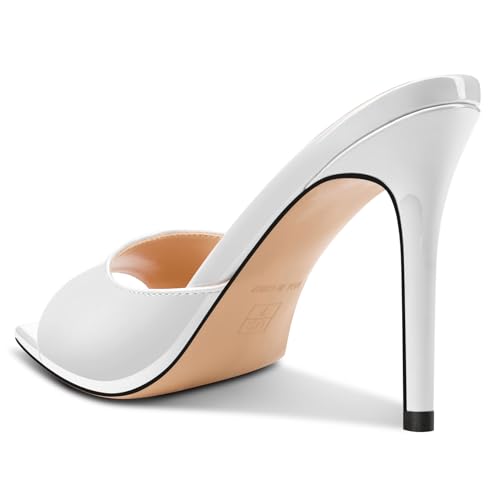 Image of TNYNFBEB Womens Stiletto High Peep Open Pointed Toe Sandals Mules Shoes Slip-on Slingback Office Party Dress Patent Leather Summer 3.9 Inches Heels