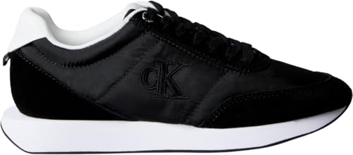 Calvin Klein Runner Sneaker Mujer Retro Lace Up Low Top, Negro (Black/Bright White), 40