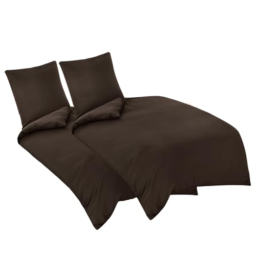 Aisbo Bettwäsche 135x200 4teilig Braun - Mikrofaser Bettwäsche-Sets...