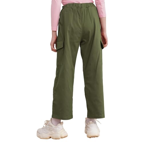 Youth Girls Wide Leg Cargo Pants Baggy High Waist Straight Jeans Athletic Workout Joggers Trousers2