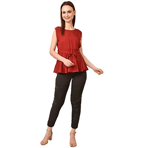 Image of Women's Sleeveless Peplum Top with Waist Tie Belt