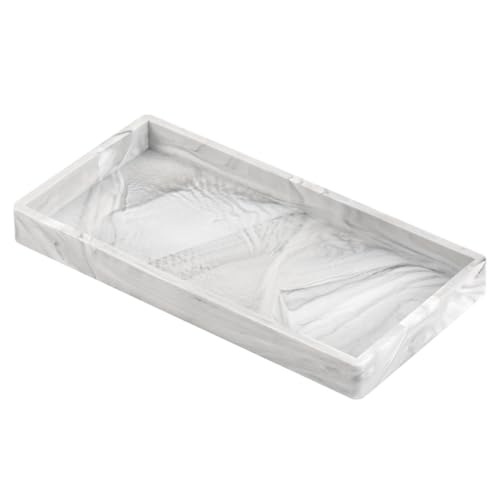 CENBEN White Marble Silicone Bathroom Vanity Tray, Rectangle Trinket Candle Tray Silicone Cosmetic Trays Dish Jewelry Trays for Soap Shampoo Perfume Towel Plant, 20.2x10.2x2CM