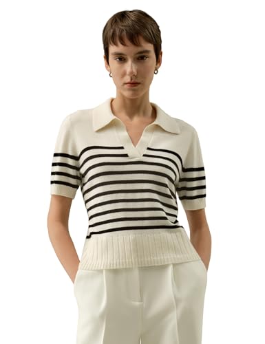 LilySilk Striped 100% Cashmere Polo Sweater for Women Summer Fall