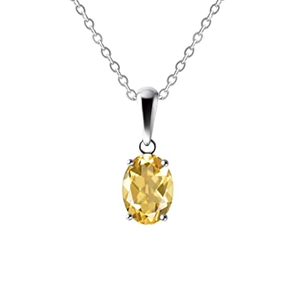Franki Baker Collana in argento Sterling con ciondolo a forma di citrino naturale a forma di ovale piccolo e delicato, lunghezza 50 cm, lunghezza del ciondolo: 1,4 cm, Small, Gemma, citrina
