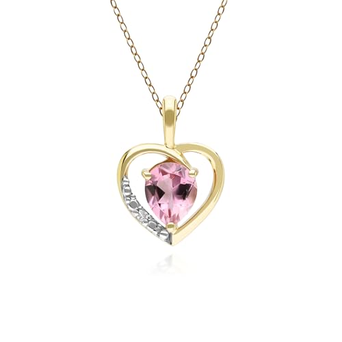 Collier cœur or jaune 9 carats tourmaline rose et diamant, cadeau idéal
