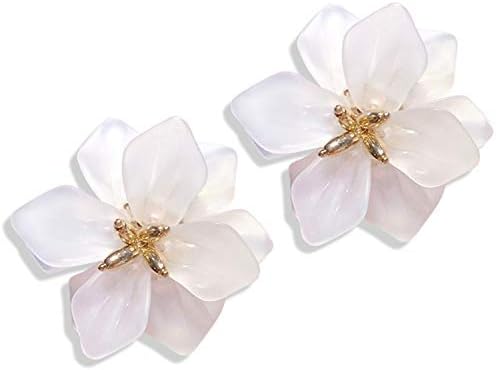 Brincos pendentes de flor fosca grande de acrílico boêmio com botão de flor dourada para mulheres, mães, amantes e amigas, Acrílico