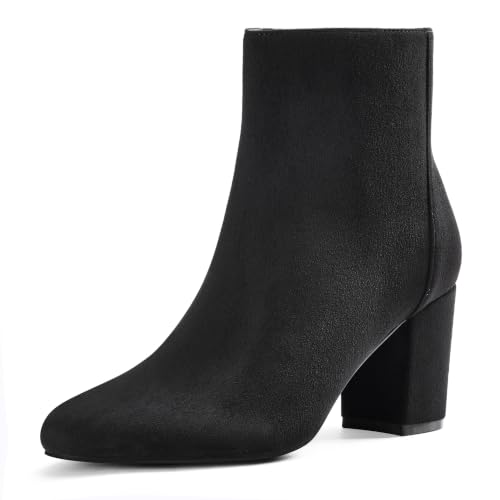 Women's Ankle Boots, Round Toe Chunky Heel Booties, Side Zipper