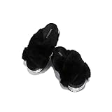 Platform Spotty Thick Fur Black Slides