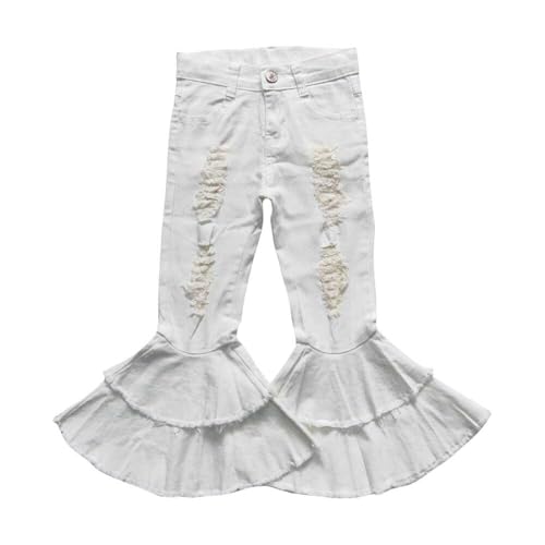 Todder Western Ripped White Jeans Girl Jeans Ruffle Bell Bottom