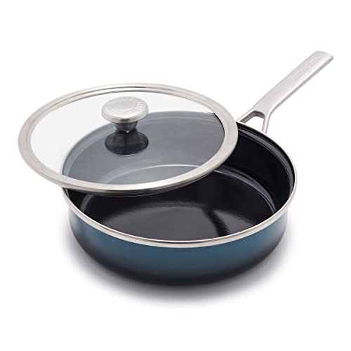 Merten & Storck European Crafted Steel Core Enameled Cookware, 3QT Saute Pan Jumbo Cooker with Lid, Induction, PFAS & PTFE Free, Dishwasher Safe, Oven & Broiler Safe, Aegean Teal