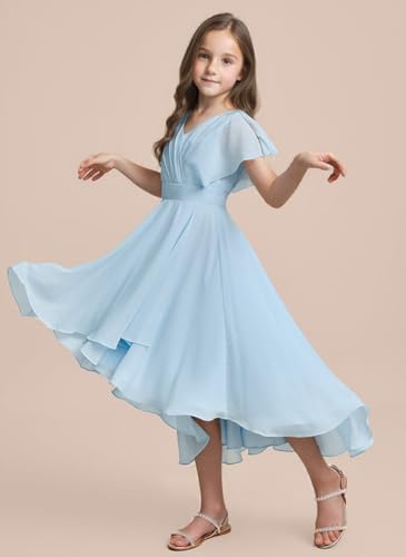 MCieloLuna Summer Chiffon Flower Girl Dress Flowing Ruffle Sleeve Junior Bridesmaids Dresses High-Low Formal Party Gown2