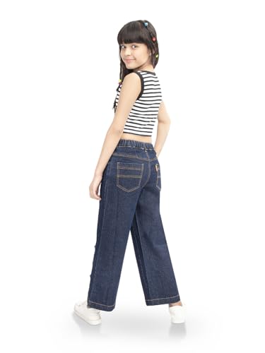 Image of olele Girls Super Jeans Collection for 4-14 Yrs | Stretchable Cotton Denim Trousers | Blue Jeans for Kids | Baggy Denim Pants | Cargo Pants for Girls